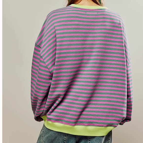 We The Free by Free People Striped Crewneck Oversized Sweatshirt in Pink… - Picture 2 of 5